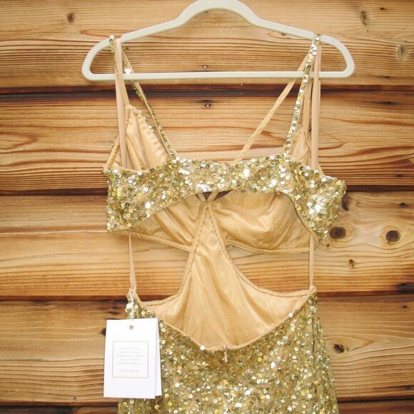 MAC DUGGAL 6077 Gold Thin Strap Cut Out Gown With Ombre Sequins - Picture 14 of 16